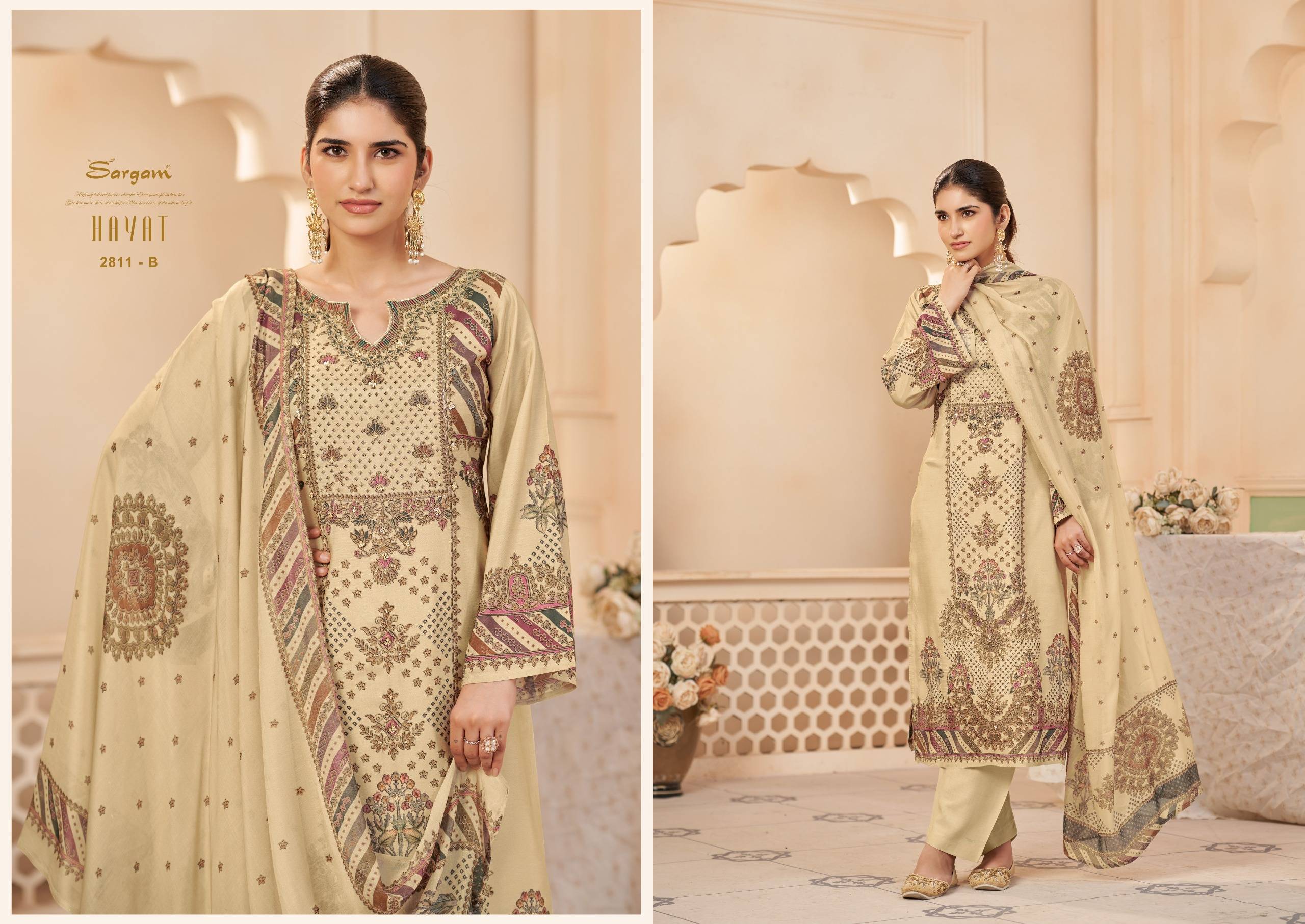 HAYAT by SARGAM 2811A TO 2811D SERIES Stylish Beautiful Colourful PURE VISCOSE MUSLIN Dresses At Wholesale Price